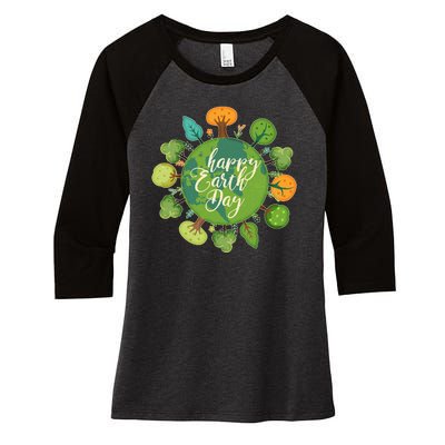 Earth Day Happy Earth Day Trees Women's Tri-Blend 3/4-Sleeve Raglan Shirt