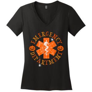 Emergency Department Halloween Emergency Room Nursing Nurse Women's V-Neck T-Shirt