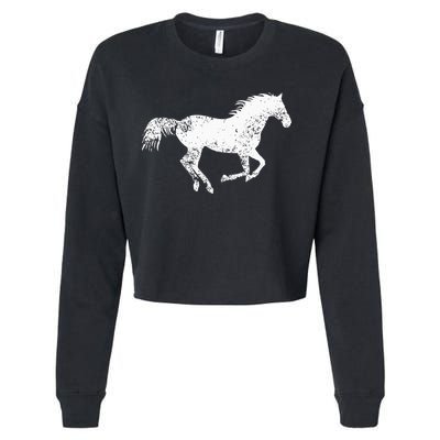 Equestrian Distressed Horse Print Vintage Horse Cropped Pullover Crew
