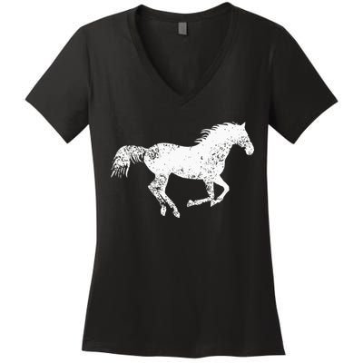 Equestrian Distressed Horse Print Vintage Horse Women's V-Neck T-Shirt