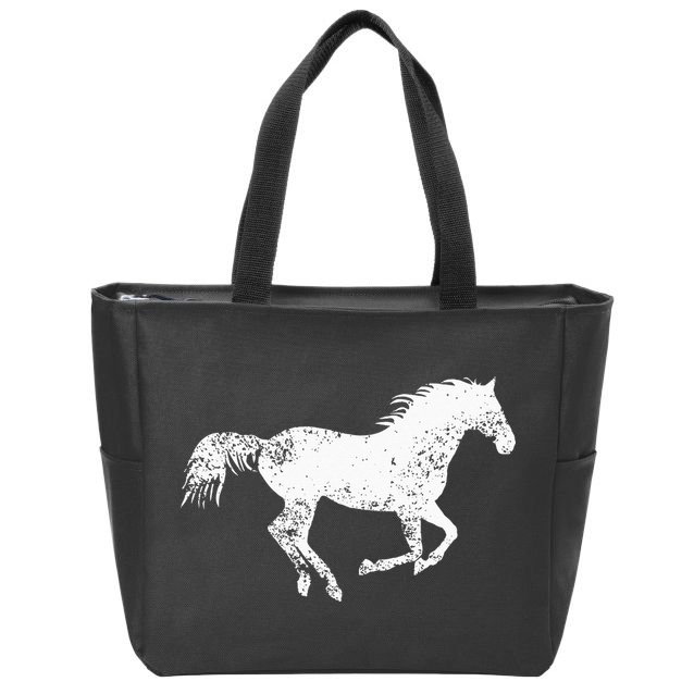 Equestrian Distressed Horse Print Vintage Horse Zip Tote Bag