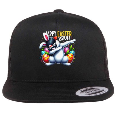 Easter Day Happy Easter Bruh Funny Dabbing Cool Bunny Design Flat Bill Trucker Hat