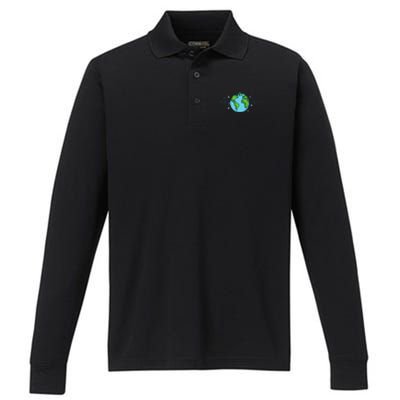 Earth Day Heartbeat Recycling Climate Change Performance Long Sleeve Polo