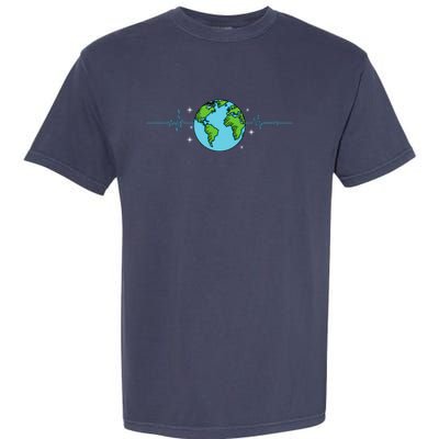 Earth Day Heartbeat Recycling Climate Change Garment-Dyed Heavyweight T-Shirt