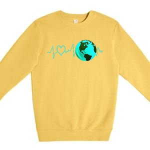 Earth Day Heartbeat Recycling Climate Change Activism Gift Premium Crewneck Sweatshirt