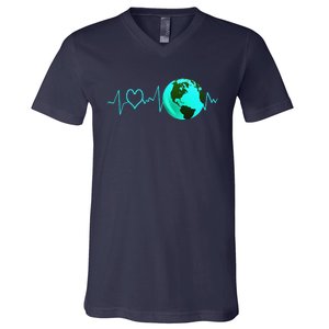 Earth Day Heartbeat Recycling Climate Change Activism Gift V-Neck T-Shirt