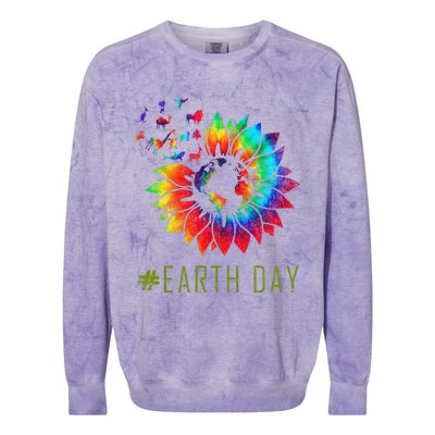 Earth Day Hippie Tie Dye Sunflower Earth Animals Outfit Colorblast Crewneck Sweatshirt