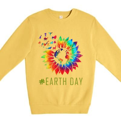 Earth Day Hippie Tie Dye Sunflower Earth Animals Outfit Premium Crewneck Sweatshirt