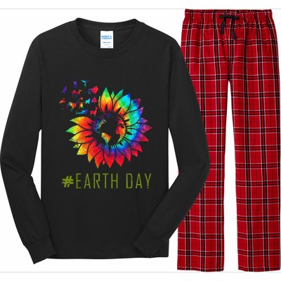 Earth Day Hippie Tie Dye Sunflower Earth Animals Outfit Long Sleeve Pajama Set