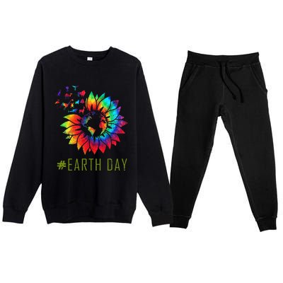 Earth Day Hippie Tie Dye Sunflower Earth Animals Outfit Premium Crewneck Sweatsuit Set