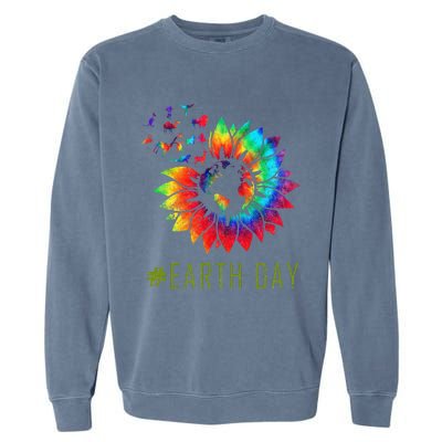 Earth Day Hippie Tie Dye Sunflower Earth Animals Outfit Garment-Dyed Sweatshirt