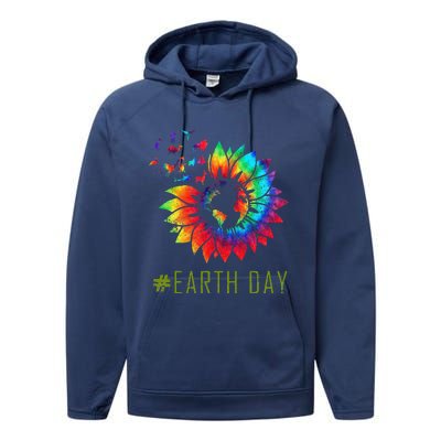 Earth Day Hippie Tie Dye Sunflower Earth Animals Outfit Performance Fleece Hoodie