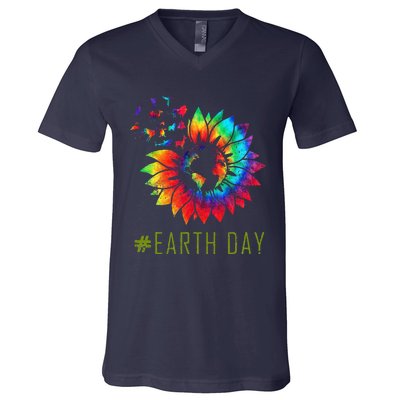 Earth Day Hippie Tie Dye Sunflower Earth Animals Outfit V-Neck T-Shirt