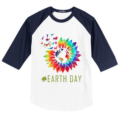 Earth Day Hippie Tie Dye Sunflower Earth Animals Outfit Baseball Sleeve Shirt