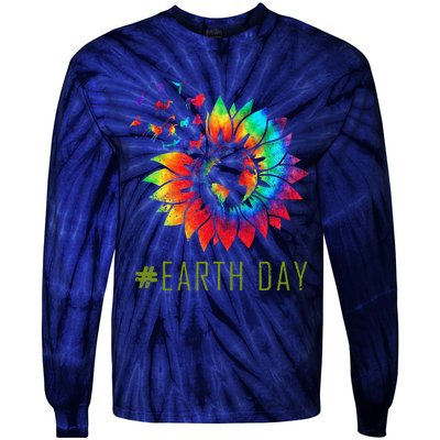 Earth Day Hippie Tie Dye Sunflower Earth Animals Outfit Tie-Dye Long Sleeve Shirt