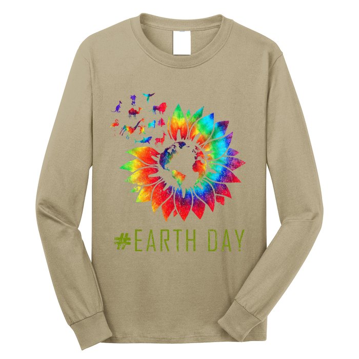 Earth Day Hippie Tie Dye Sunflower Earth Animals Outfit Long Sleeve Shirt