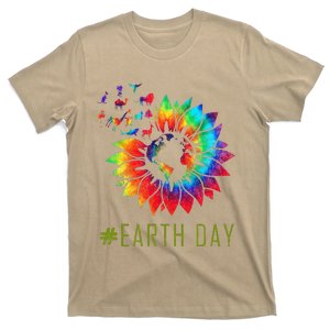 Earth Day Hippie Tie Dye Sunflower Earth Animals Outfit T-Shirt