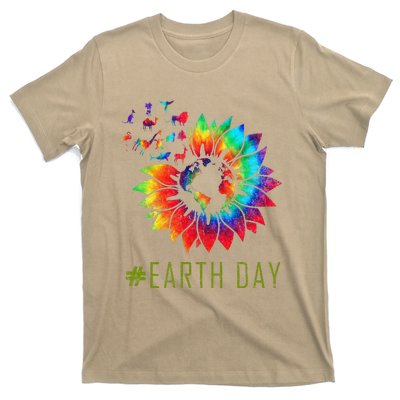 Earth Day Hippie Tie Dye Sunflower Earth Animals Outfit T-Shirt