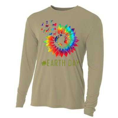 Earth Day Hippie Tie Dye Sunflower Earth Animals Outfit Cooling Performance Long Sleeve Crew