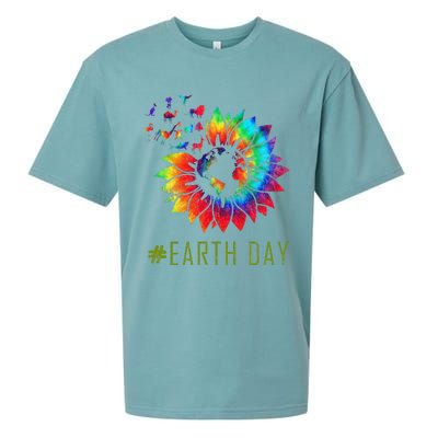 Earth Day Hippie Tie Dye Sunflower Earth Animals Outfit Sueded Cloud Jersey T-Shirt