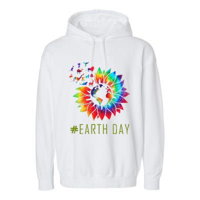 Earth Day Hippie Tie Dye Sunflower Earth Animals Outfit Garment-Dyed Fleece Hoodie