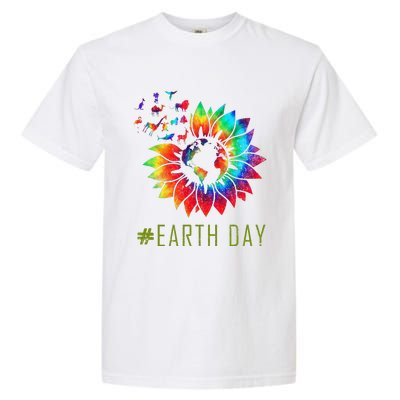 Earth Day Hippie Tie Dye Sunflower Earth Animals Outfit Garment-Dyed Heavyweight T-Shirt