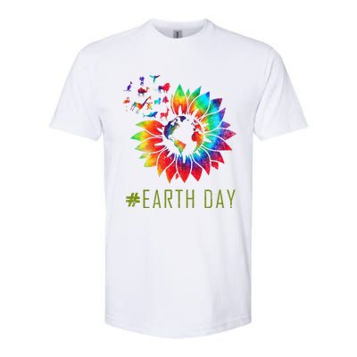 Earth Day Hippie Tie Dye Sunflower Earth Animals Outfit Softstyle CVC T-Shirt