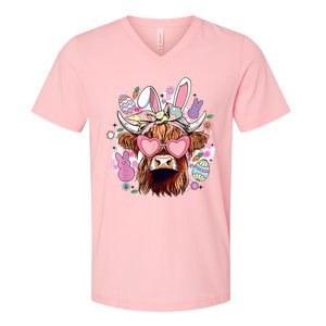 Easter Day Highland Cow V-Neck T-Shirt