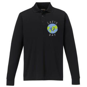 Earth Day Happy Planet Performance Long Sleeve Polo