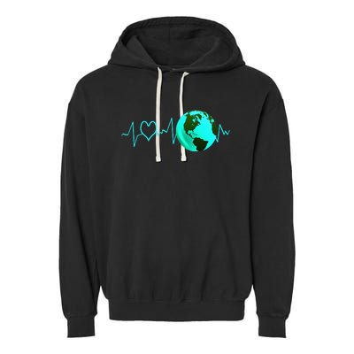 Earth Day Heartbeat Recycling Climate Change Activism Gift Garment-Dyed Fleece Hoodie