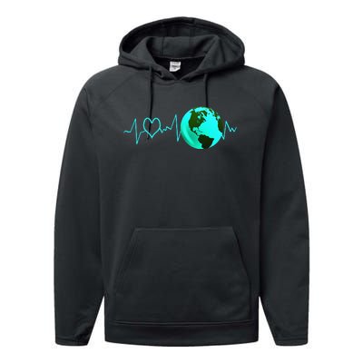 Earth Day Heartbeat Recycling Climate Change Activism Gift Performance Fleece Hoodie