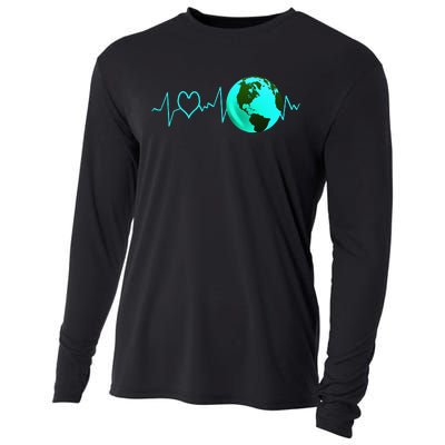 Earth Day Heartbeat Recycling Climate Change Activism Gift Cooling Performance Long Sleeve Crew