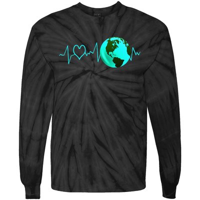 Earth Day Heartbeat Recycling Climate Change Activism Gift Tie-Dye Long Sleeve Shirt