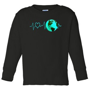 Earth Day Heartbeat Recycling Climate Change Activism Gift Toddler Long Sleeve Shirt