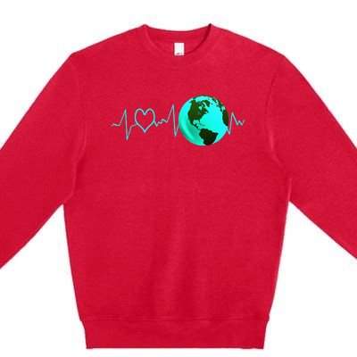 Earth Day Heartbeat Recycling Climate Change Activism Gift Premium Crewneck Sweatshirt