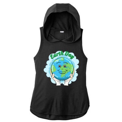 Earth Day Happy Globe Ladies PosiCharge Tri-Blend Wicking Draft Hoodie Tank