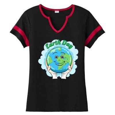 Earth Day Happy Globe Ladies Halftime Notch Neck Tee