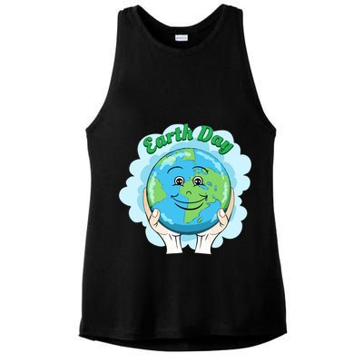 Earth Day Happy Globe Ladies PosiCharge Tri-Blend Wicking Tank