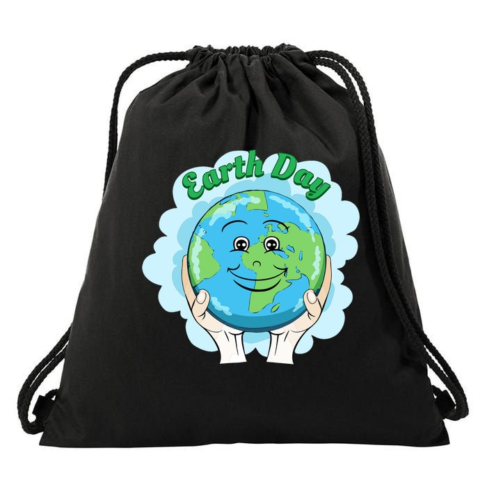 Earth Day Happy Globe Drawstring Bag