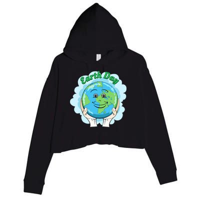 Earth Day Happy Globe Crop Fleece Hoodie