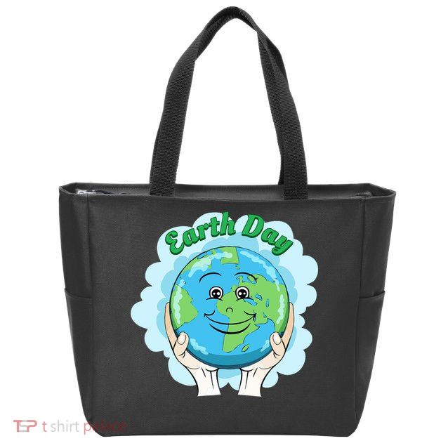 Earth Day Happy Globe Zip Tote Bag