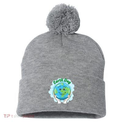 Earth Day Happy Globe Pom Pom 12in Knit Beanie