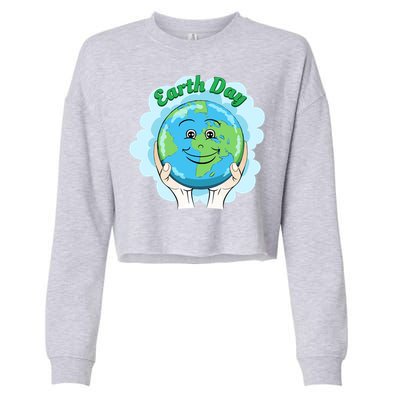 Earth Day Happy Globe Cropped Pullover Crew