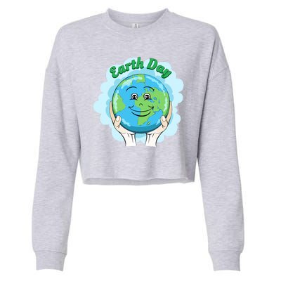 Earth Day Happy Globe Cropped Pullover Crew