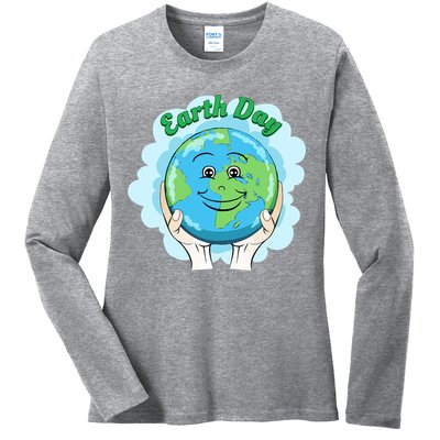 Earth Day Happy Globe Ladies Long Sleeve Shirt