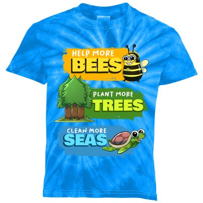 Earth Day Help More Bees Plant Trees Clean Seas Save Nature Funny Gift Kids Tie-Dye T-Shirt