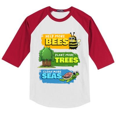 Earth Day Help More Bees Plant Trees Clean Seas Save Nature Funny Gift Kids Colorblock Raglan Jersey