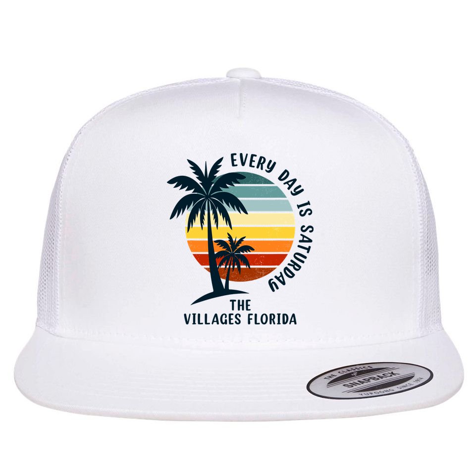 Every Day Is Saturday The Villages Florida Retro Vintage Flat Bill Trucker Hat