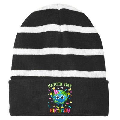 Earth Day Is My Birthday Pro Environment Birthday Party Striped Beanie with Solid Band