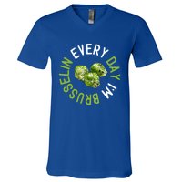 Every Day I'm Brusselin Gift Brussels Sprouts Vegan Pun Meme Gift V-Neck T-Shirt